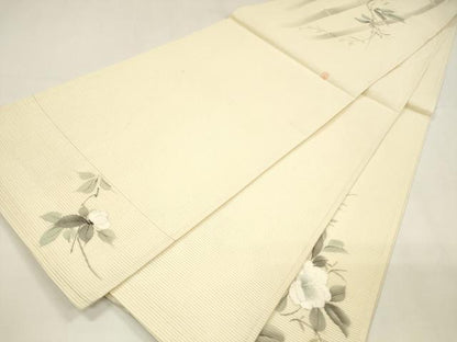 平和屋着物＊夏物 太鼓柄袋帯 作家物 手描き 刺繍 竹垣草花文 銀彩 正絹 逸品 DABA0069cm