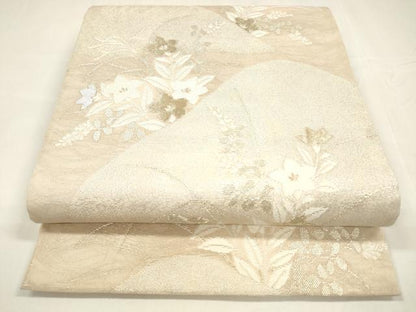 平和屋着物＊夏物 六通柄袋帯 草花文 金銀糸 正絹 逸品 DABA0073cm