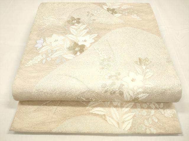 平和屋着物＊夏物 六通柄袋帯 草花文 金銀糸 正絹 逸品 DABA0073cm
