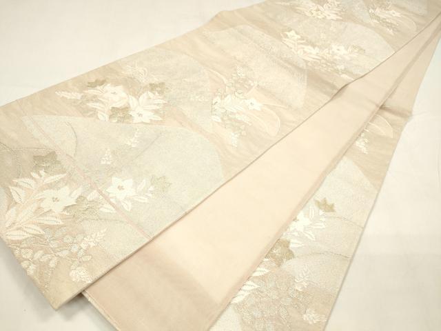 平和屋着物＊夏物 六通柄袋帯 草花文 金銀糸 正絹 逸品 DABA0073cm