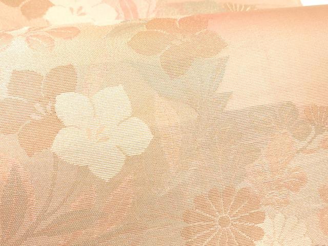 平和屋着物＊夏物　六通柄袋帯　草花文　金糸　正絹　逸品　DABA0074cm
