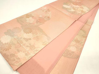 平和屋着物＊夏物　六通柄袋帯　草花文　金糸　正絹　逸品　DABA0074cm
