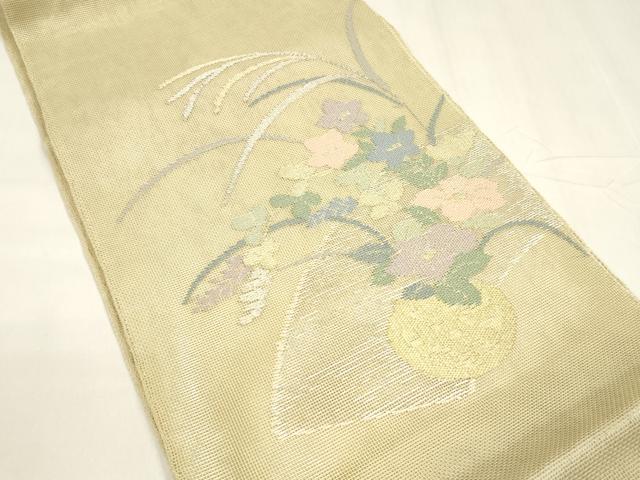 平和屋着物＊夏物 太鼓柄 本袋帯 草花文 金銀糸 正絹 逸品 DABA0075cm