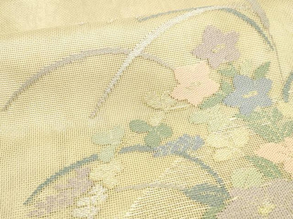 平和屋着物＊夏物 太鼓柄 本袋帯 草花文 金銀糸 正絹 逸品 DABA0075cm
