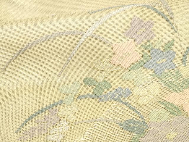 平和屋着物＊夏物 太鼓柄 本袋帯 草花文 金銀糸 正絹 逸品 DABA0075cm