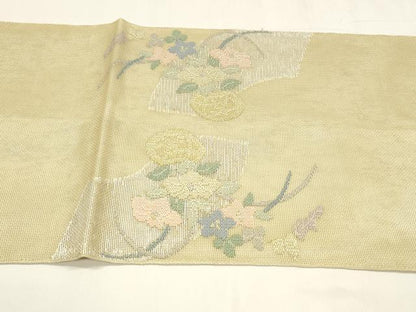 平和屋着物＊夏物 太鼓柄 本袋帯 草花文 金銀糸 正絹 逸品 DABA0075cm