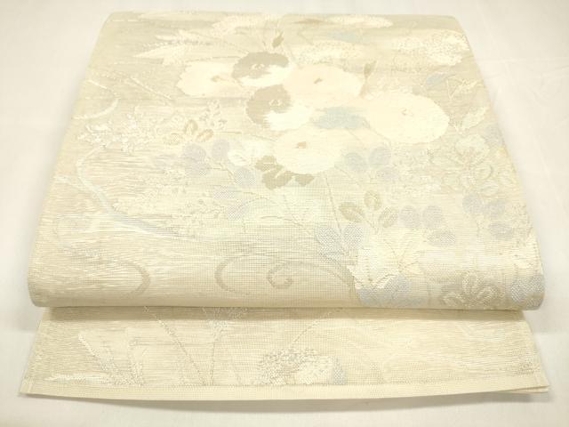 平和屋着物＊夏物 六通柄袋帯 流水草花文 金銀糸 正絹 逸品 DABA0077cm