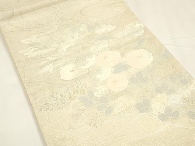 平和屋着物＊夏物 六通柄袋帯 流水草花文 金銀糸 正絹 逸品 DABA0077cm