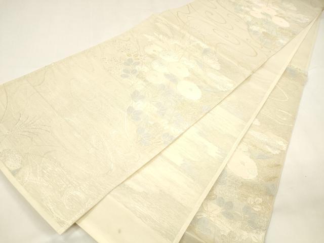 平和屋着物＊夏物 六通柄袋帯 流水草花文 金銀糸 正絹 逸品 DABA0077cm