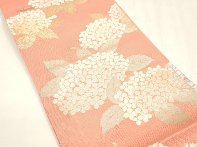 平和屋着物＊夏物 六通柄袋帯 紫陽花 金銀糸 正絹 逸品 DABA0078cm