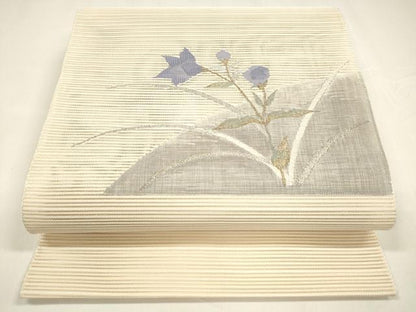 平和屋着物＊夏物 絽綴れ 八寸名古屋帯 草花文 金銀糸 正絹 逸品 DABA0079cm
