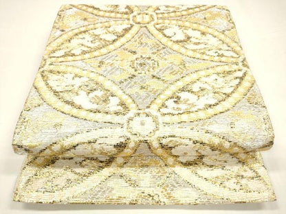 平和屋着物＊夏物 太鼓柄袋帯 七宝花文 金銀糸 正絹 逸品 DABA0082cm