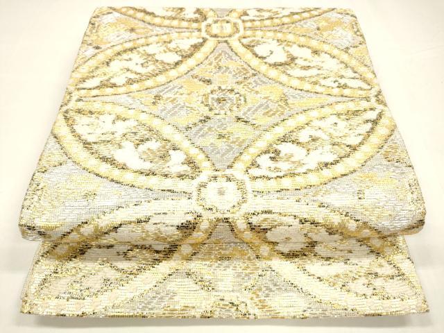 平和屋着物＊夏物 太鼓柄袋帯 七宝花文 金銀糸 正絹 逸品 DABA0082cm