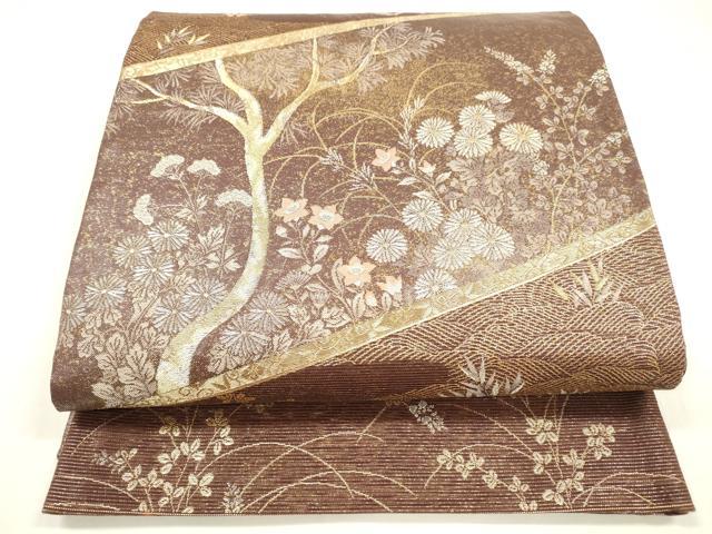 平和屋着物＊夏物 六通柄袋帯 草花文 金銀糸 正絹 逸品 DABA0083cm