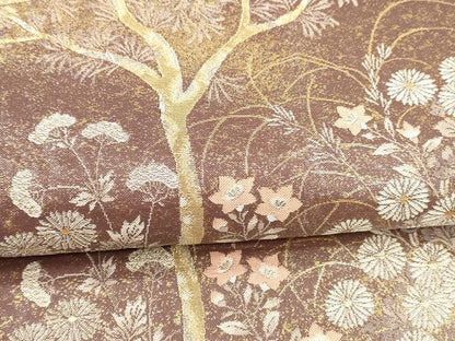 平和屋着物＊夏物 六通柄袋帯 草花文 金銀糸 正絹 逸品 DABA0083cm