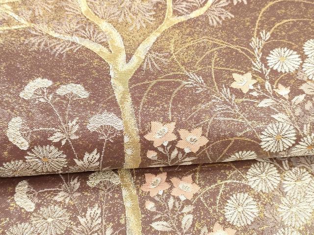 平和屋着物＊夏物 六通柄袋帯 草花文 金銀糸 正絹 逸品 DABA0083cm