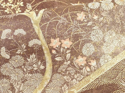 平和屋着物＊夏物 六通柄袋帯 草花文 金銀糸 正絹 逸品 DABA0083cm