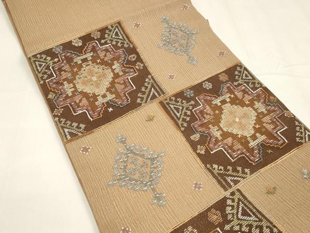 平和屋着物＊夏物 太鼓柄袋帯 総刺繍 抽象文様 金糸 三越扱い 正絹 逸品 DABA0084cm