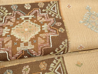 平和屋着物＊夏物 太鼓柄袋帯 総刺繍 抽象文様 金糸 三越扱い 正絹 逸品 DABA0084cm