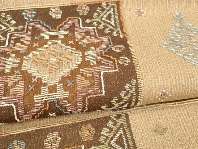 平和屋着物＊夏物 太鼓柄袋帯 総刺繍 抽象文様 金糸 三越扱い 正絹 逸品 DABA0084cm