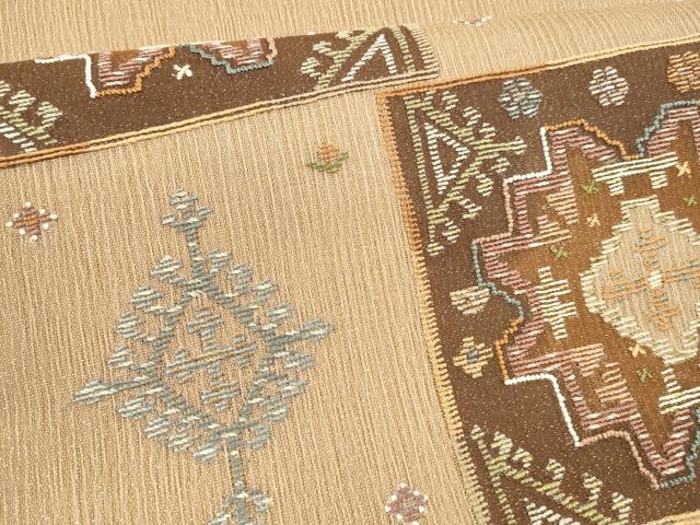 平和屋着物＊夏物 太鼓柄袋帯 総刺繍 抽象文様 金糸 三越扱い 正絹 逸品 DABA0084cm
