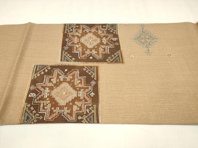 平和屋着物＊夏物 太鼓柄袋帯 総刺繍 抽象文様 金糸 三越扱い 正絹 逸品 DABA0084cm