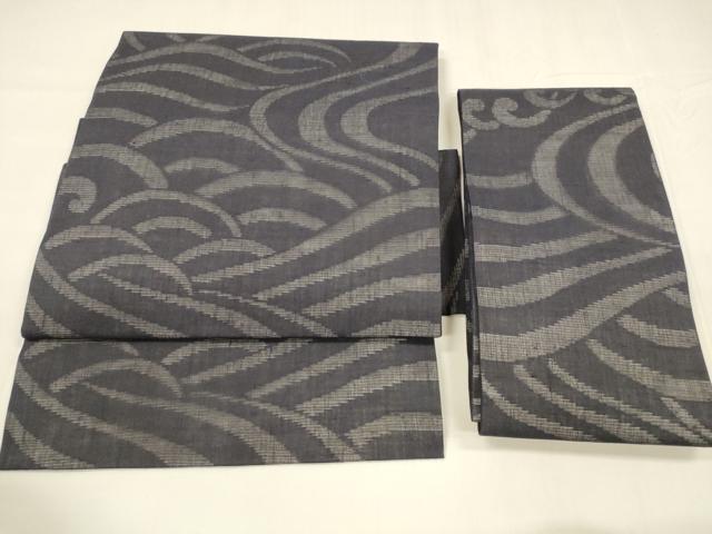 平和屋着物＊夏物 つけ帯 流水文 黒地 正絹 逸品 DABA0088cm