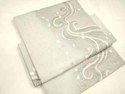 平和屋着物＊夏物 つけ帯 流水花文 銀糸 正絹 逸品 DABA0089cm