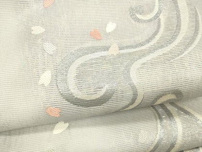 平和屋着物＊夏物 つけ帯 流水花文 銀糸 正絹 逸品 DABA0089cm