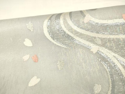 平和屋着物＊夏物 つけ帯 流水花文 銀糸 正絹 逸品 DABA0089cm