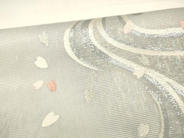 平和屋着物＊夏物 つけ帯 流水花文 銀糸 正絹 逸品 DABA0089cm
