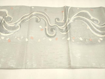 平和屋着物＊夏物 つけ帯 流水花文 銀糸 正絹 逸品 DABA0089cm