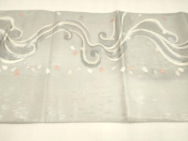 平和屋着物＊夏物 つけ帯 流水花文 銀糸 正絹 逸品 DABA0089cm