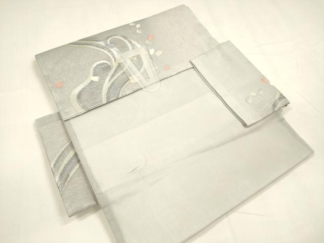 平和屋着物＊夏物 つけ帯 流水花文 銀糸 正絹 逸品 DABA0089cm