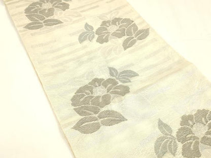 平和屋着物＊夏物 全通柄 本袋帯 草花文 銀糸 正絹 逸品 DABA0097cm