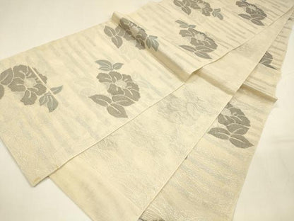 平和屋着物＊夏物 全通柄 本袋帯 草花文 銀糸 正絹 逸品 DABA0097cm