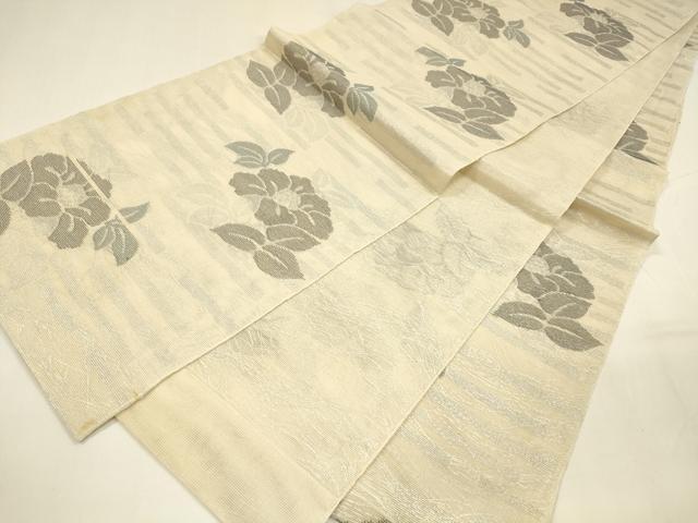 平和屋着物＊夏物 全通柄 本袋帯 草花文 銀糸 正絹 逸品 DABA0097cm