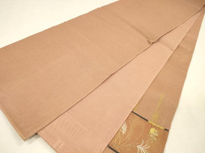 平和屋着物＊夏物 太鼓柄袋帯 刺繍 舞蝶草葉文 金糸 引箔 正絹 逸品 DABA0098cm