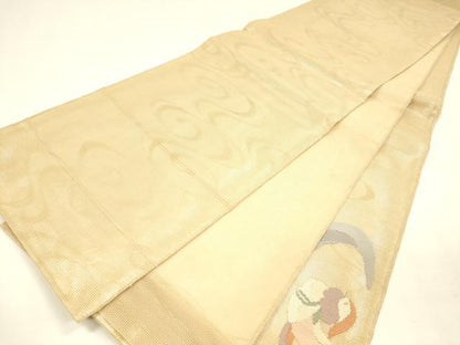 平和屋着物＊夏物 太鼓柄袋帯 流水鴛鴦草葉文 金糸 正絹 逸品 DABA0103cm