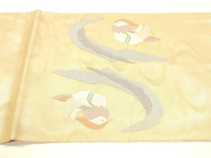 平和屋着物＊夏物 太鼓柄袋帯 流水鴛鴦草葉文 金糸 正絹 逸品 DABA0103cm