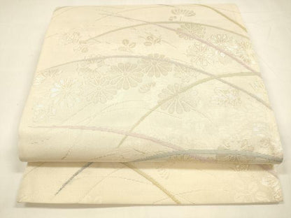 平和屋着物＊夏物 六通柄袋帯 草花文 金糸 正絹 逸品 DABA0104cm