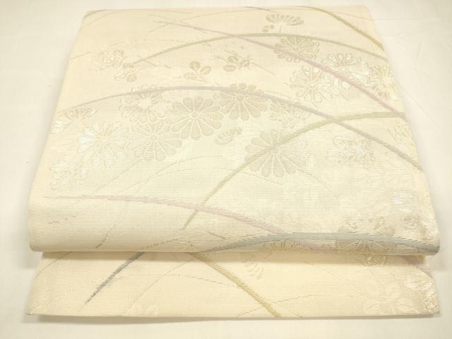 平和屋着物＊夏物 六通柄袋帯 草花文 金糸 正絹 逸品 DABA0104cm
