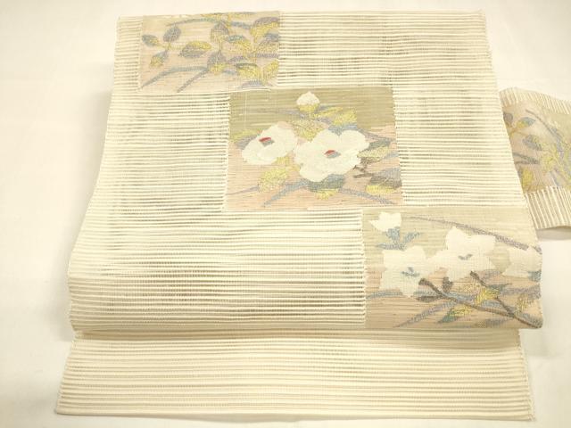 平和屋着物＊夏物 絽綴れ つけ帯 草花文 金銀糸 正絹 逸品 DABA0106cm