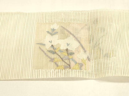平和屋着物＊夏物 絽綴れ つけ帯 草花文 金銀糸 正絹 逸品 DABA0106cm