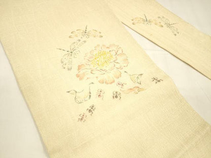 平和屋着物＊夏物 九寸名古屋帯 手描き 舞花文 蜻蛉 蟻 正絹 逸品 DABA0110cm