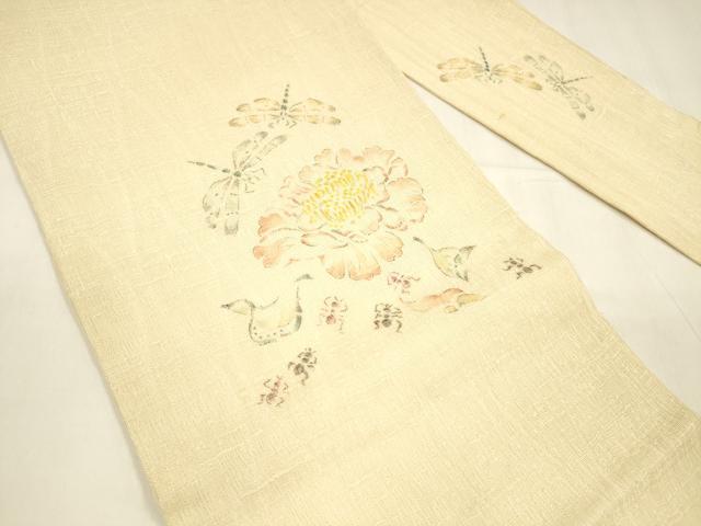 平和屋着物＊夏物 九寸名古屋帯 手描き 舞花文 蜻蛉 蟻 正絹 逸品 DABA0110cm