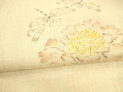 平和屋着物＊夏物 九寸名古屋帯 手描き 舞花文 蜻蛉 蟻 正絹 逸品 DABA0110cm