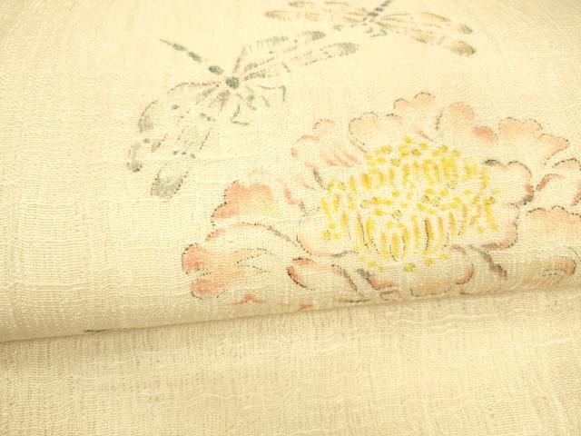 平和屋着物＊夏物 九寸名古屋帯 手描き 舞花文 蜻蛉 蟻 正絹 逸品 DABA0110cm