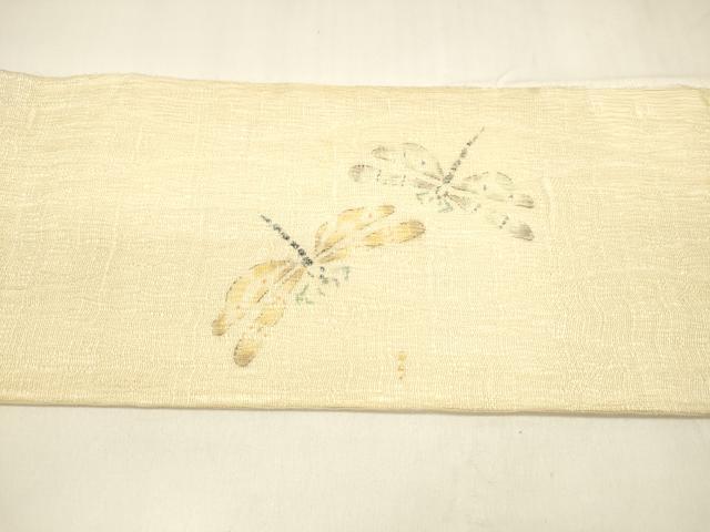 平和屋着物＊夏物　九寸名古屋帯　手描き　舞花文　蜻蛉　蟻　正絹　逸品　DABA0110cm 平和屋着物＊夏物 九寸名古屋帯 手描き 舞花文 蜻蛉 蟻 正絹 逸品