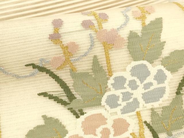 平和屋着物＊夏物 絽綴れ 八寸名古屋帯 流水草花文 金銀糸 正絹 逸品 DABA0112cm